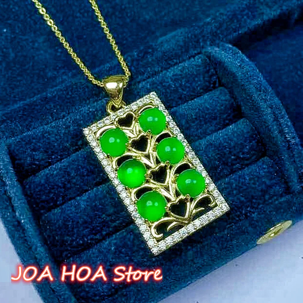 Elegante ciondolo placcato oro con collana di giada verde calcedonio agata naturale gioielli a catena perfetti