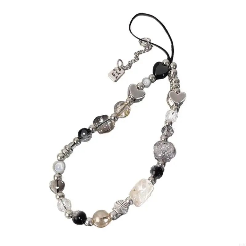 195C Y2K Heart Phone Charm Strap with Flower Bead Pendant Stylish and Versatile Anti-Lost Lanyard for Mobile Accessories