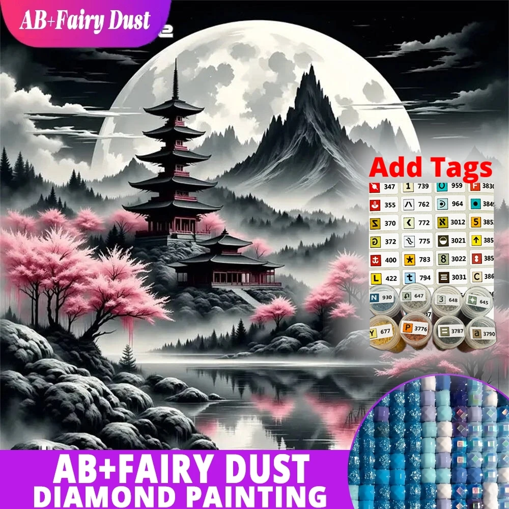 

Наклейки AB Fairy Dust DMC для алмазной вышивки: Горный пейзаж, Дом, Дерево, Река. Картина из страз, Алмазная мозаика, Декор.