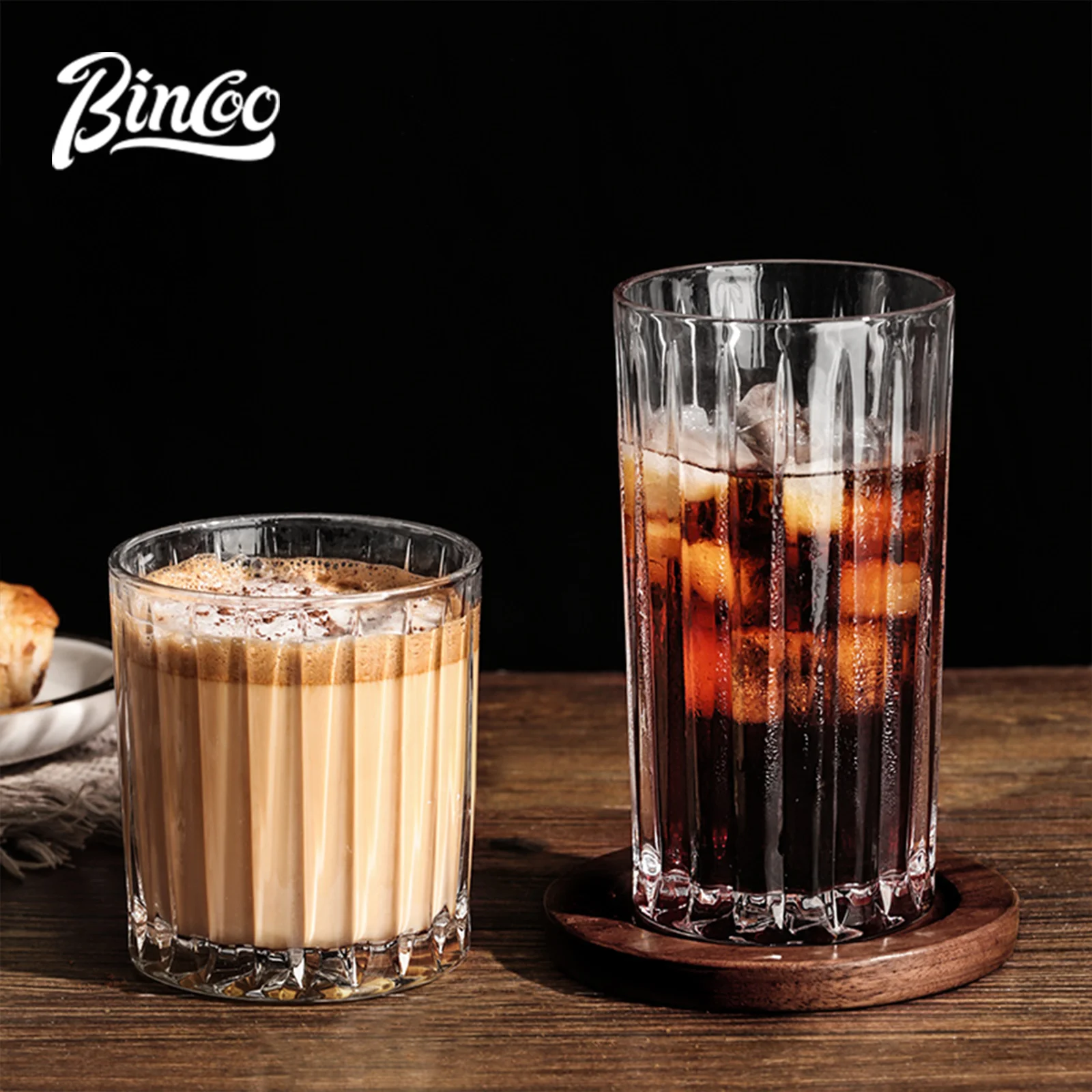 

Bincoo Coffee Cups Transparent Striped Glass Cup Household Juice Cup Whiskey Cocktail Drinkware Wedding Gifts Drinking Glasses