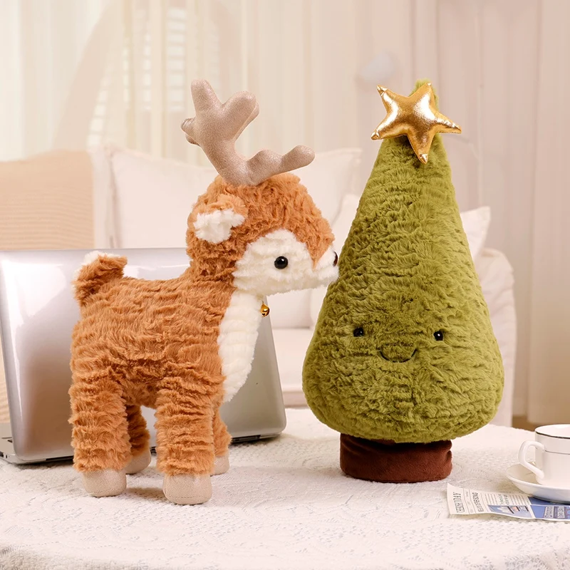 

Soft Golden Star Christmas Tree Plushie Stuffed Elk Reindeer Plush Deer Toy GingerBread Chocolate House Ring Bell Necklace Decor