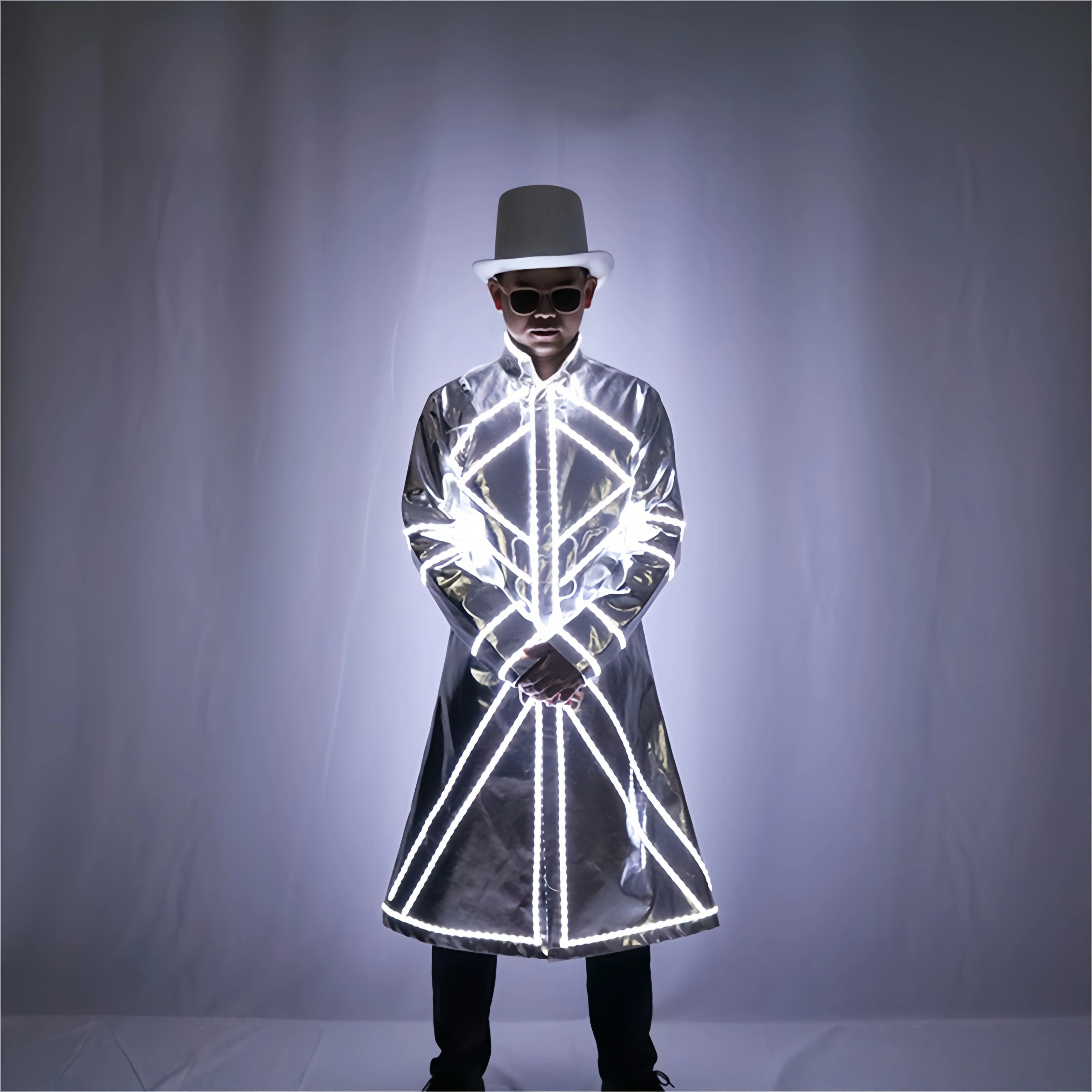 

LED Light Up Robot Costume Luminous Fluorescent Suit Glowing Stage Performance Outfit Party DJ Dance Props