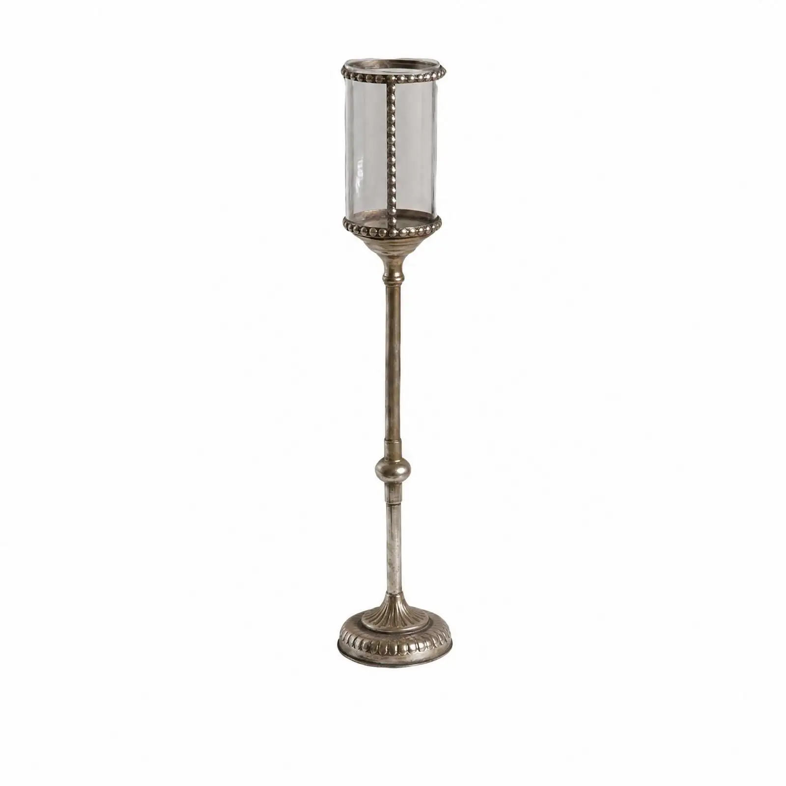 Glass Panel Candle Holder Iron Vintage Finish Tall Stem for Pillar Candle Rustic Floor Decor for Living Room Foyer