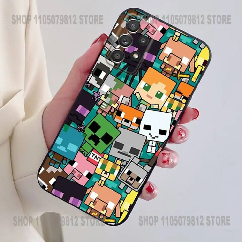 グリーンピクセルモンスター C-クリーパー電話ケース Samsung S24、21、22、23、30、ウルトラ、20、プラス、ノート、10、9用、ブラックソフトシリコンケース