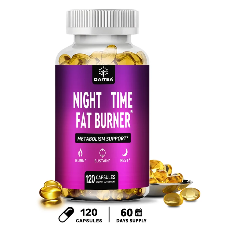 

Night Time Fat Burner, Metabolism Support, Appetite Suppressant and Weight Management Diet for Men and Women, 120 Capsules