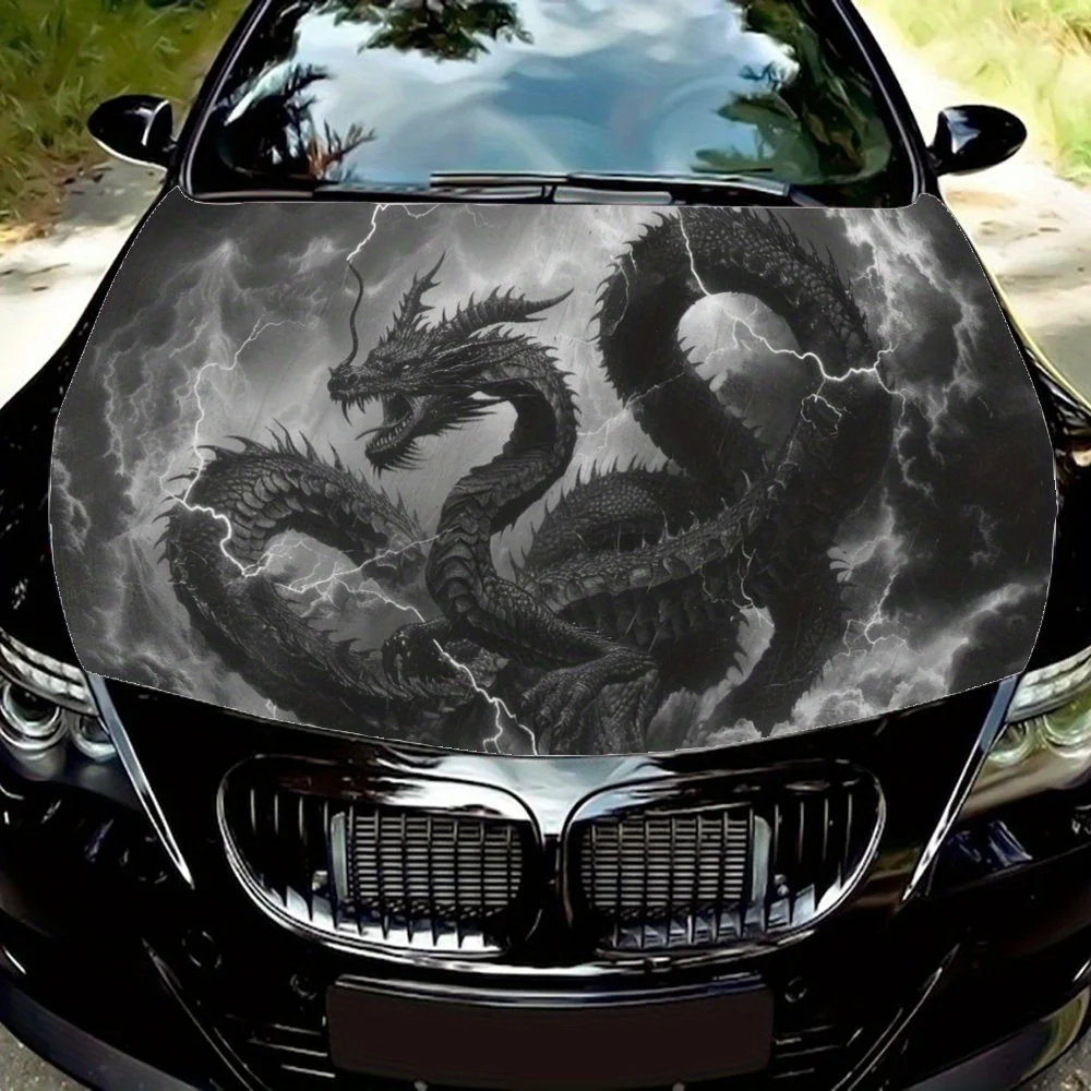 

The Black Dragon in The Sky, Fierce and Roaring, Amazing，Car Vinyl Wraps, Engine Hood Decal Sticker, Splash-Resistant, Easy Remo