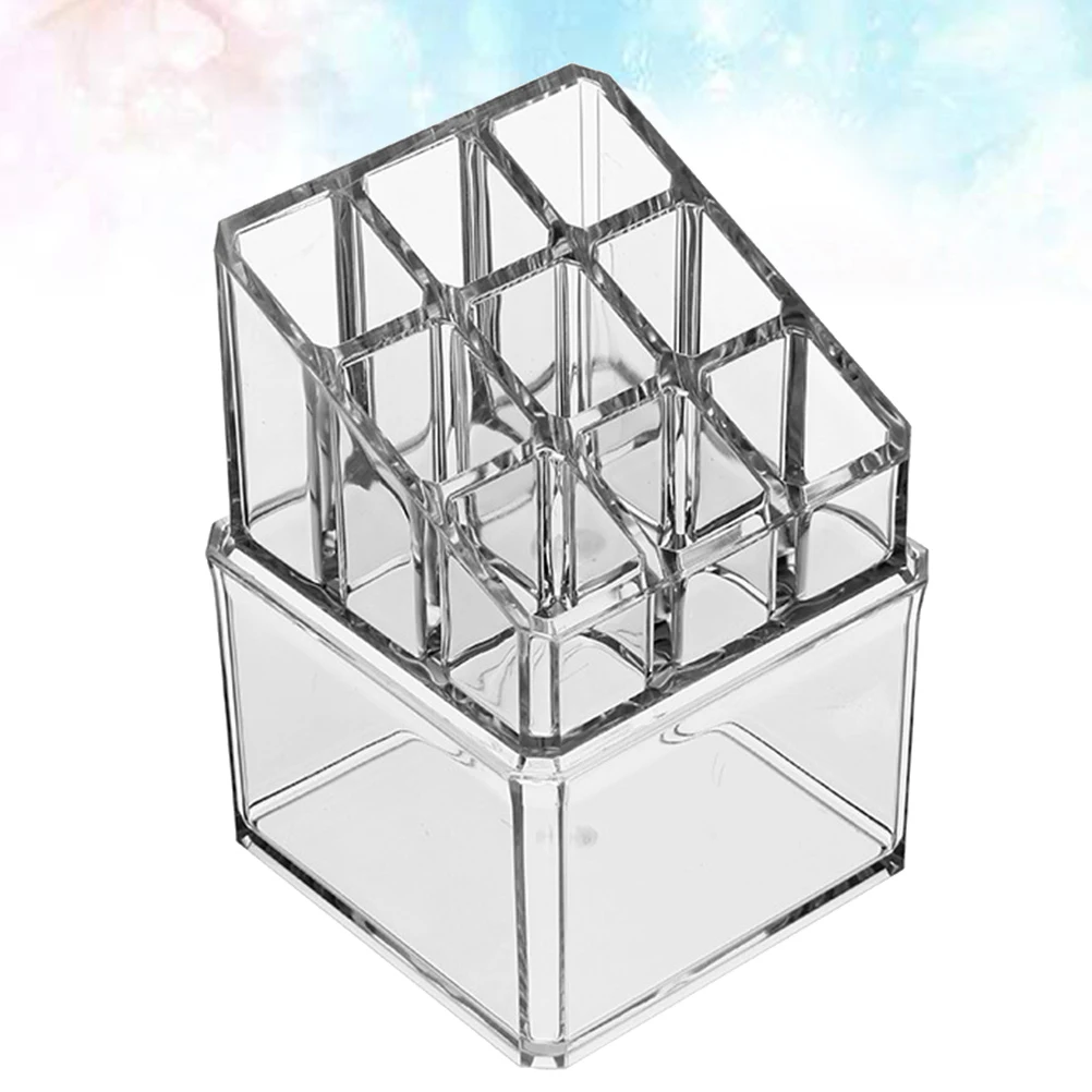 

Acrylic Lipstick Storage Box Transparent Holder Desktop Organizer 9 Grids Makeup Container Counter Dresser Durable Easy