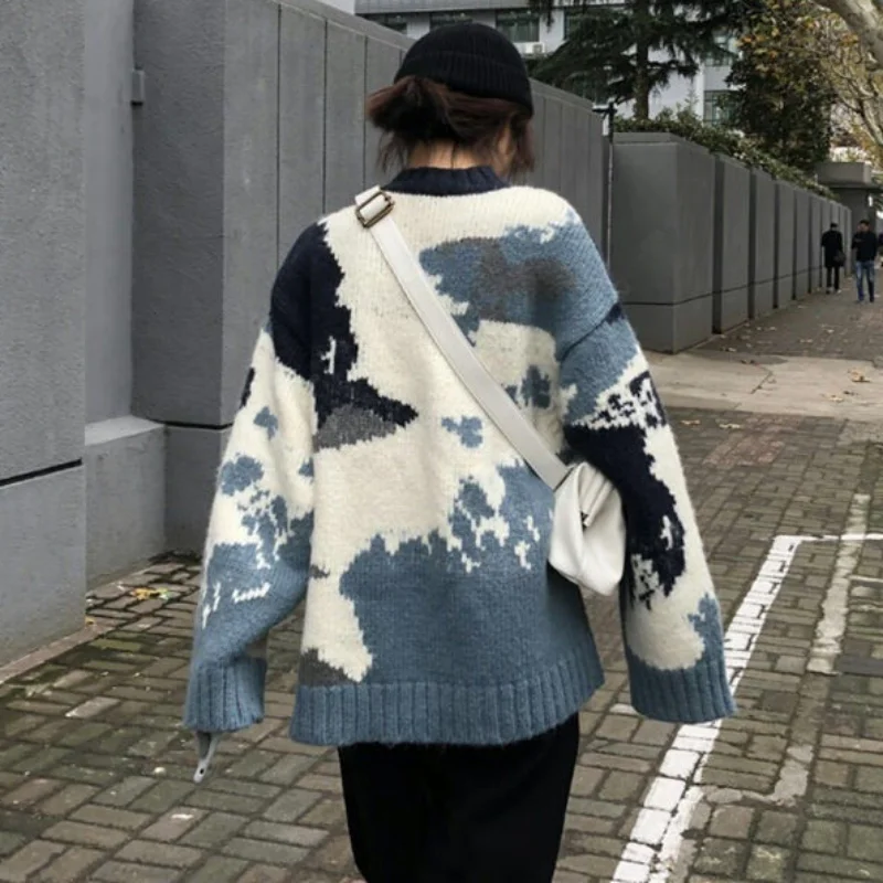 Vintage Sweaters Women Loose Fashion Thicker All-match Jacquard Unisex Mujer Winter Soft Female Harajuku Pullovers Cozy Knitwear