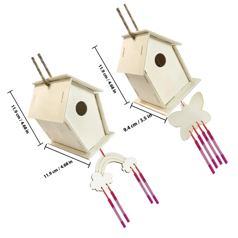 Kit de carillon éolien pour maison d'oiseau, 1 ensemble, peinture de construction, Kit d'art en bois, Expression créative, développement de la Coordination œil-main