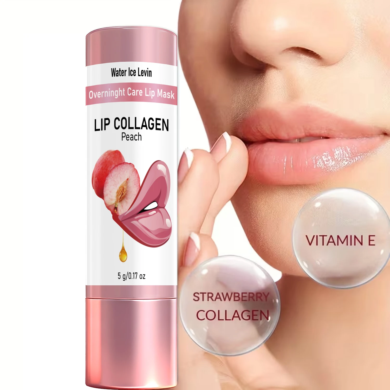 Water Ice Levin Lip Collagen Overnight Mask Peach Plump Nourishing Deep Moisture. Wake up Smooth Soft Radiant Lips. 5g.