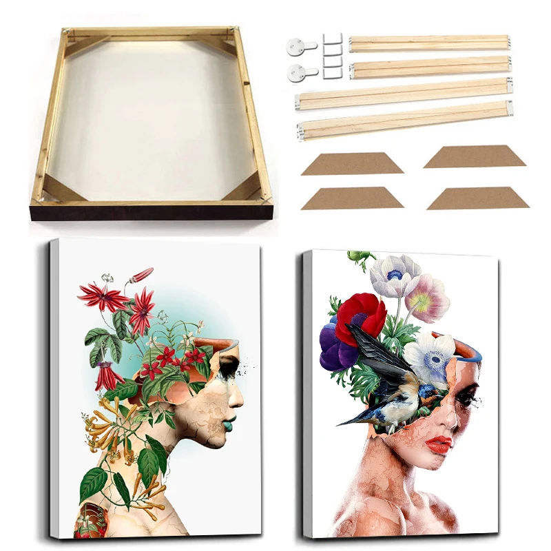 

Flower Leaf Woman Abstract Canvas Painting with Frame Creativity Plant Figure Wall Art Picture Nordic Poster Prints Home Decor