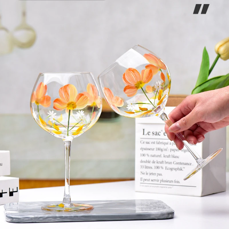 Hand-painted Champagne Wine Glasses Colored Tall Glass Cup Crystal Glass Red Wine Cup Home High-end Cocktail Beer Goblet Glasses