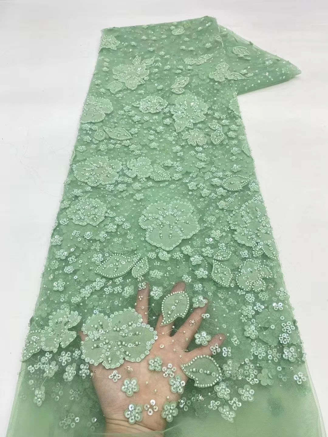 

African Sequins Beaded Lace Fabrics 5 yards High Quality Sequence Embroidery French Nigerian Lace Fabric For Wedding Sewing