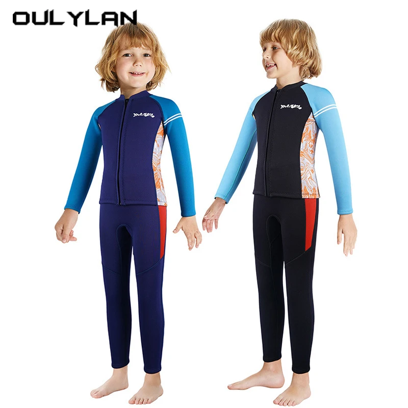 Kids Boys 2.5MM Neoprene Wetsuit 2-Pieces Set For Spring Winter Swimming Snorkeling Cold Water Swim Suit High Elasticity Wetsuit