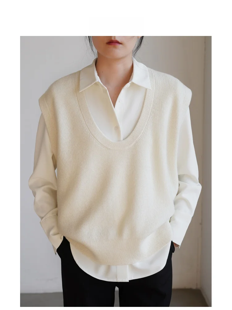 

LIMONN Women's Knitted Wool Vest U-Ne Commute Sle Autumn Winter New Faion Layering Outerwear Versatile Svel Top