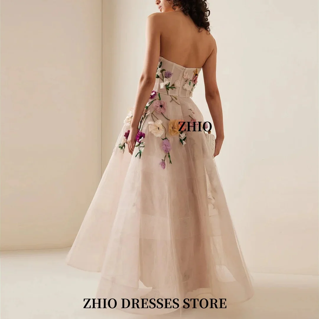 ZHIO A-Line3D زهرة عيد ميلاد تنورة طويلة بدون أكتاف عارية الذراعين بلا أكمام فستان سهرة فستان الزفاف مخصص