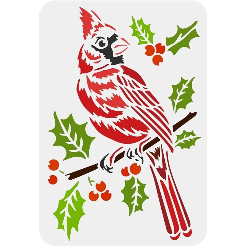 Cardinal Bird Stencil 11.7x8.3 inch Plastic Cardinal Bird Painting Stencil Bird Branch Pattern Stencils Reusable Stencils