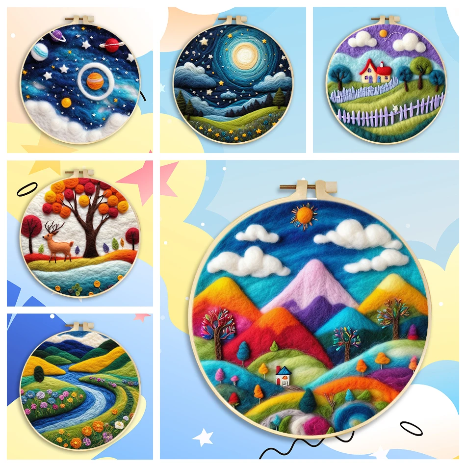 

SDOYUNO Wool Felting Set 20x20cm Frame Needle Felting Kit Diy Craft Scenery Funny Package Felt Needle Handwork Home Decoration