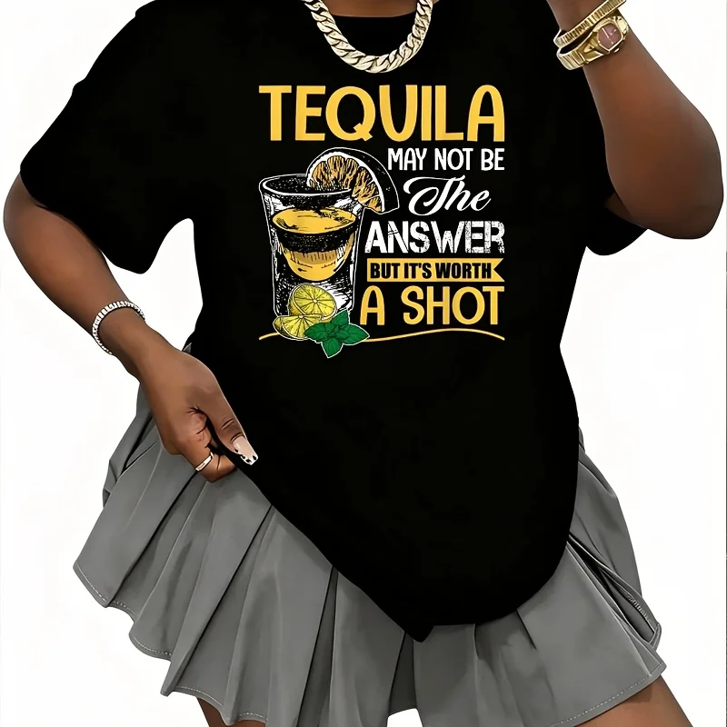 Tequila May Not Be the Answer but It's Worth a Shot Women's T-Shirt 100% Cotton Fun Print Short Sleeve Top Casual Round Neck Tee S-5Xl