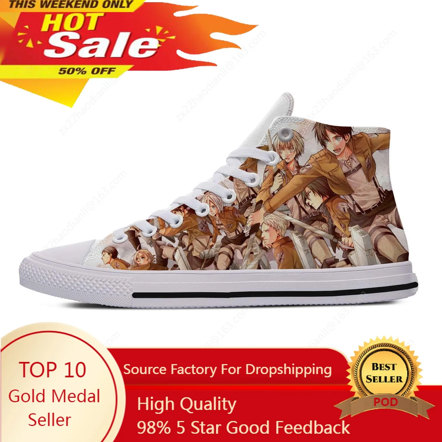 Hot Anime Attack on Titan High Top Sneakers Mens Womens Teenager Casual Shoes Canvas Running Shoes 3D Print Lightweight shoe