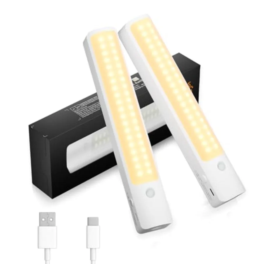 Under Cabinet Lighting Wireless Rechargeable Motion Sensor Light, Warm Light, 2 Working Modes, Dimmable LED Light with USB-C Ch