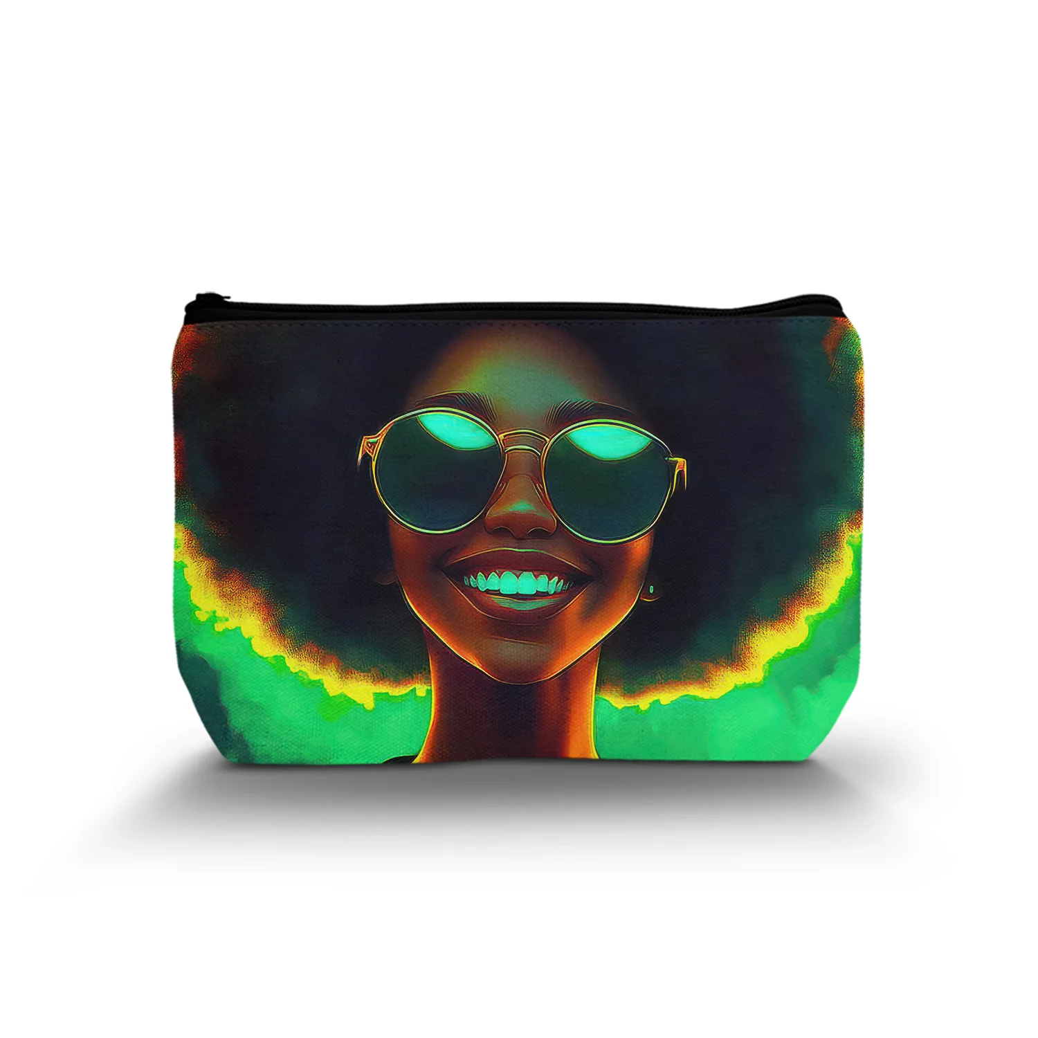 1Pc Cute Lady Smile Art Makeup Bag Afro Lady Cosmetic Bag Black Woman Art Multifunctional Reusable Makeup Bags