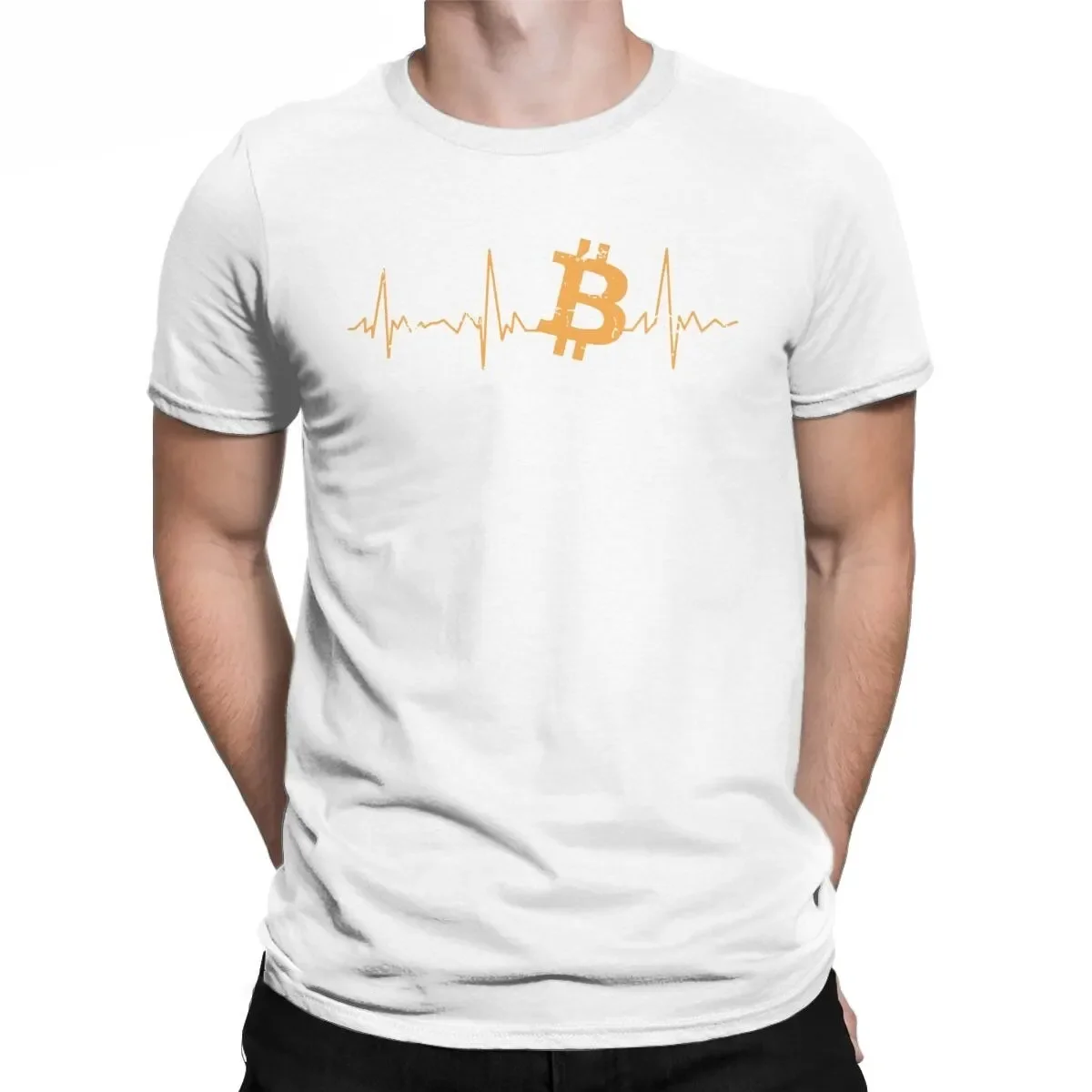 Men\'s Bitcoin Heartbeat Graphic T Shirts Cryptocurrency Pure Cotton Tops Awesome Crew Neck Tee Shirt for Men Camisas T-Shirts