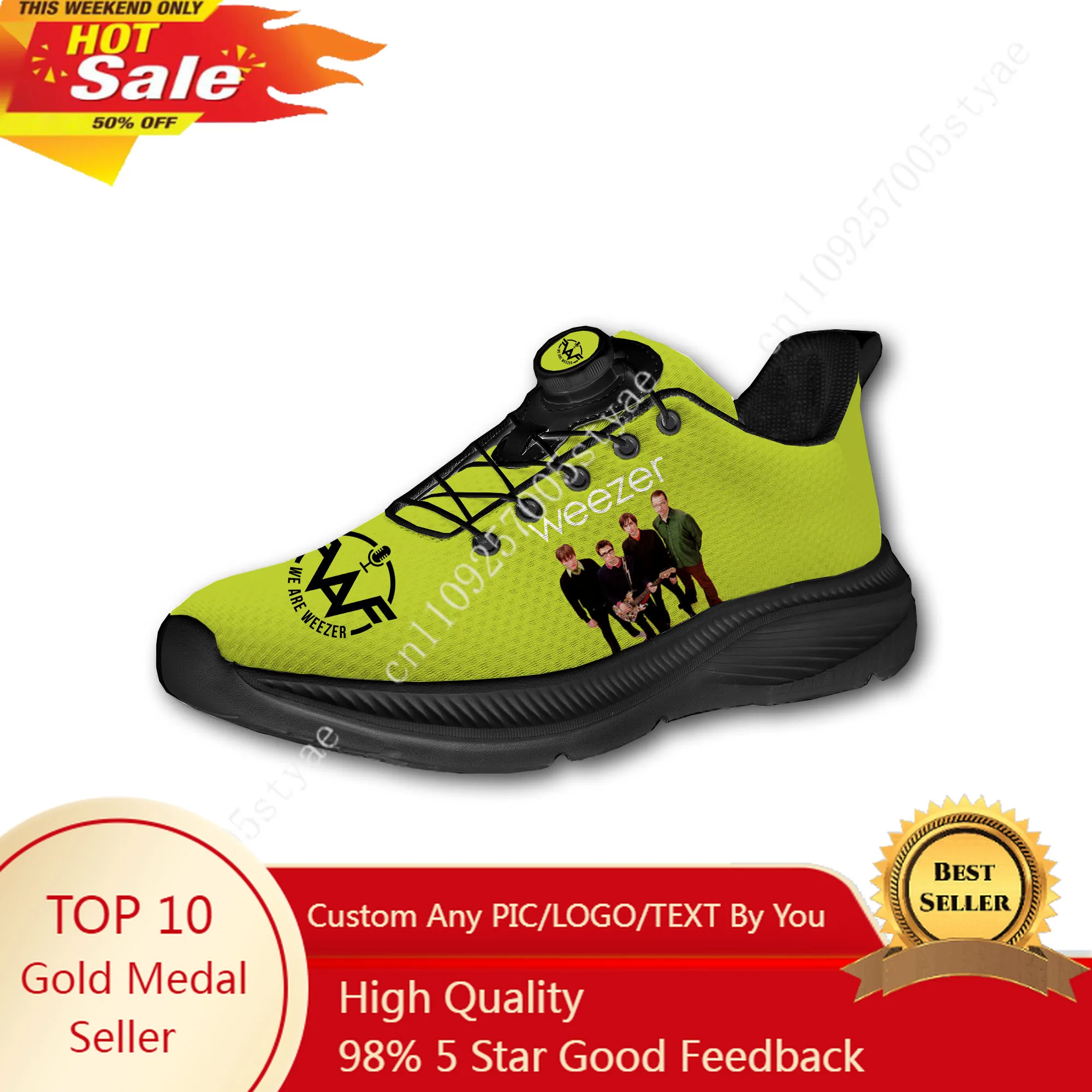 

Weezer Rock Band Mens Womens Running Off-road Shoes Laceless Rotating Button Sports Shoe Hiking Leisure Custom Sneaker