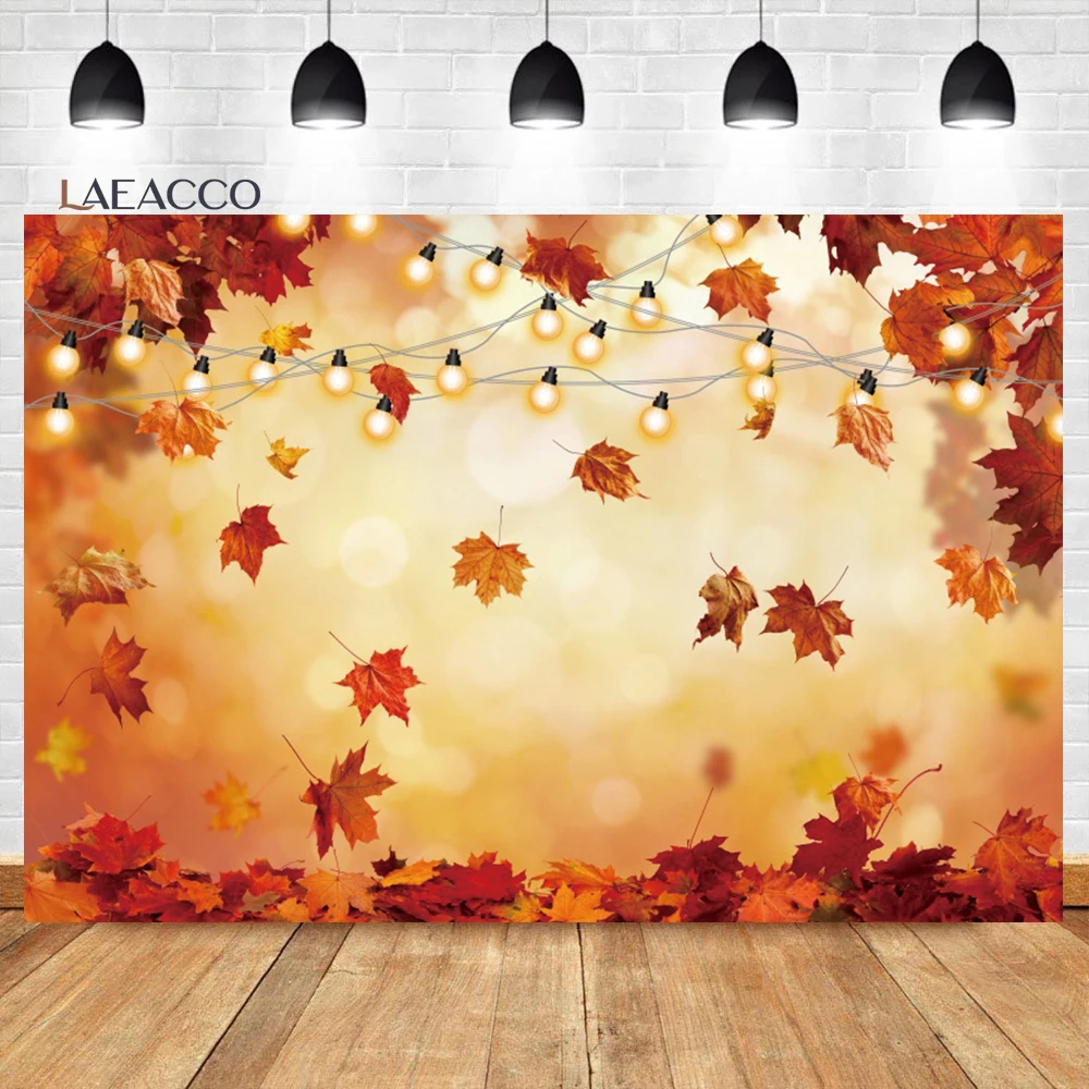Laeacco sonhador outono maple árvore folhas luz bokeh cenário queda ao ar livre crianças retrato personalizado fotografia de fundo