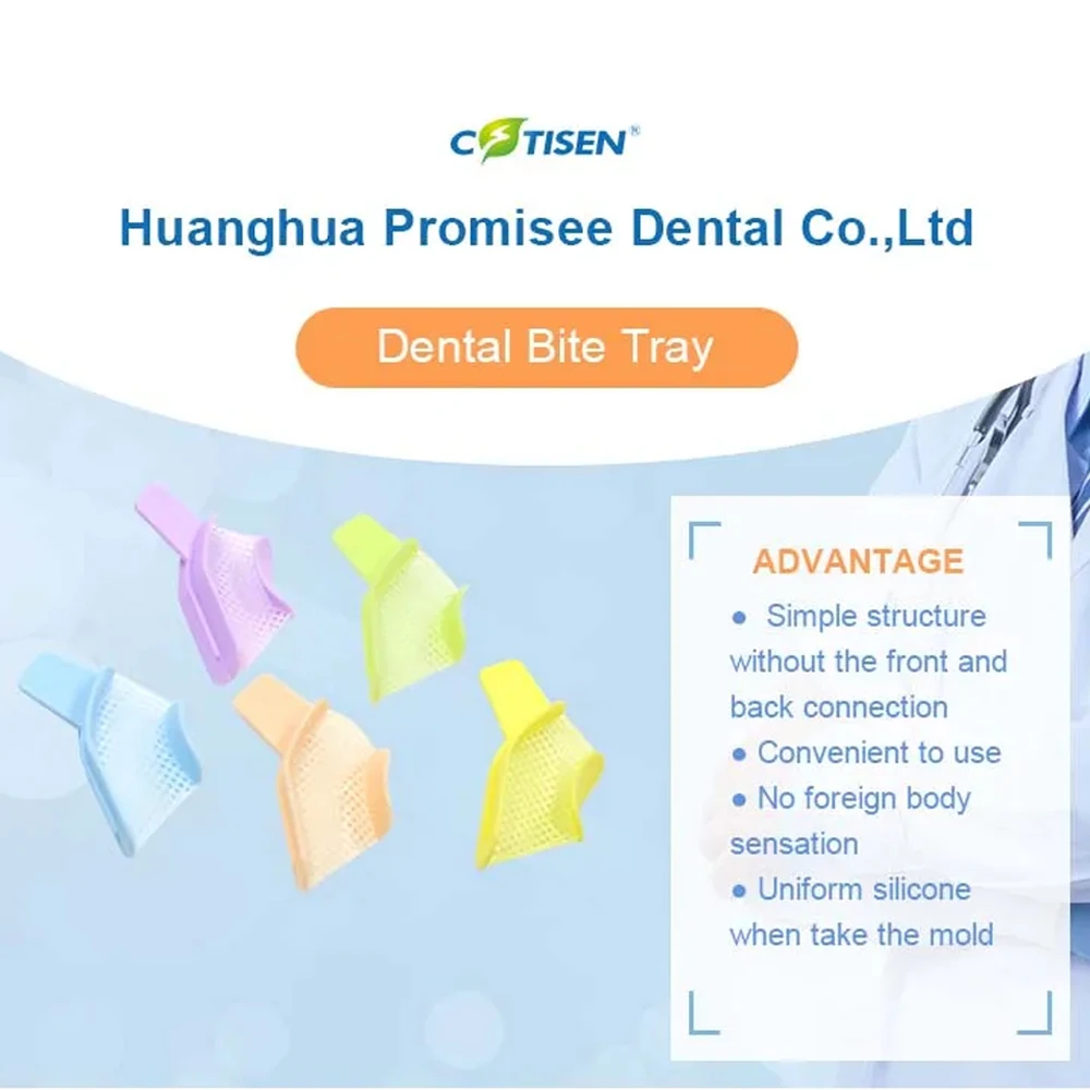Cotisen Disposable Dental Bite Registration Trays Random Colors Plastic Posterior Impression Tray Dentistry 20Pcs