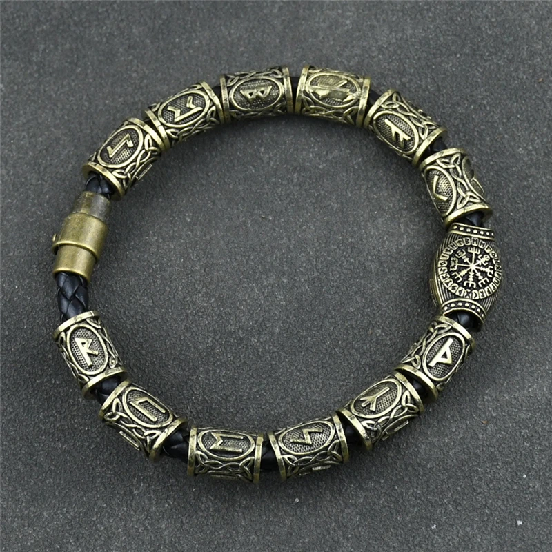 Cuentas de runas vikingas para hombre y mujer, brazalete de decoración con abalorios, joyería artesanal