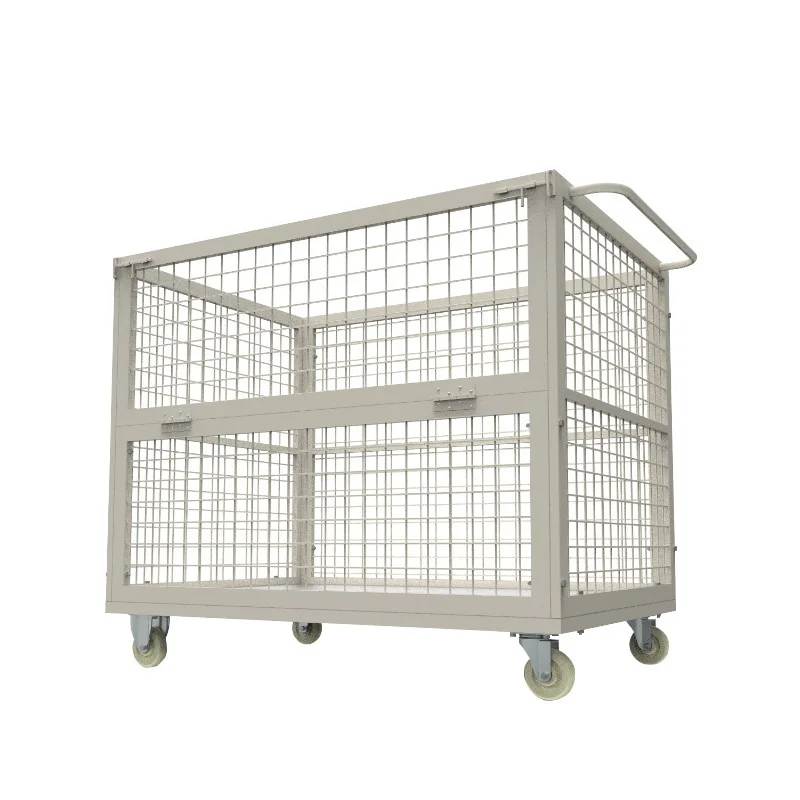 Manufacturer customized logistics turnover iron frame folding storage iron cage semi-open grid trolley steel box tool cart