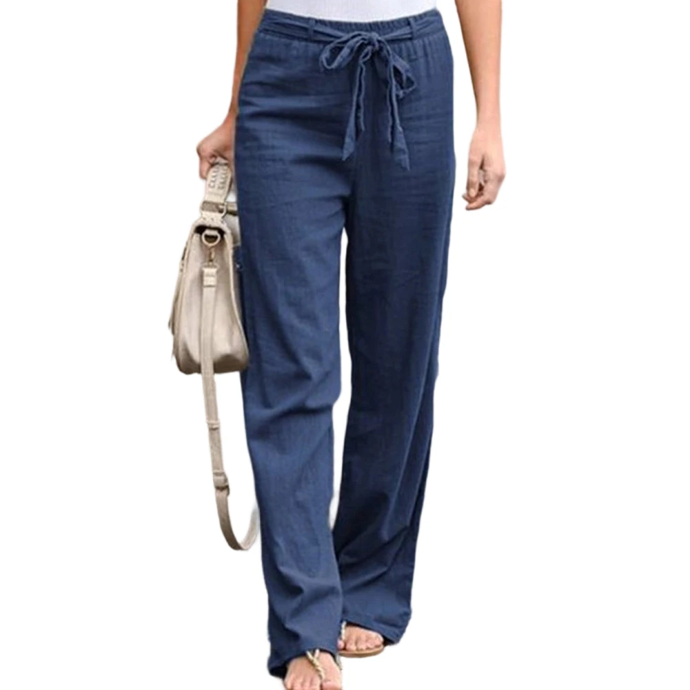 Casual Wear Office Wear Wide Leg Trousers Elastic Waist Pants Four Seasons Women Trousers Elastic Waist Solid Pattern