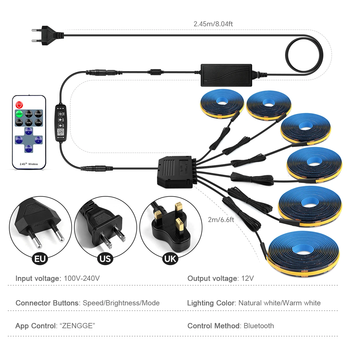 4/6 Piece COB Lamp Strip Kit,Wall Acoustic Panel Ambinet Decor Lighting,BT/RF Control,Dimming,EU/UK/US Plug,DC12V