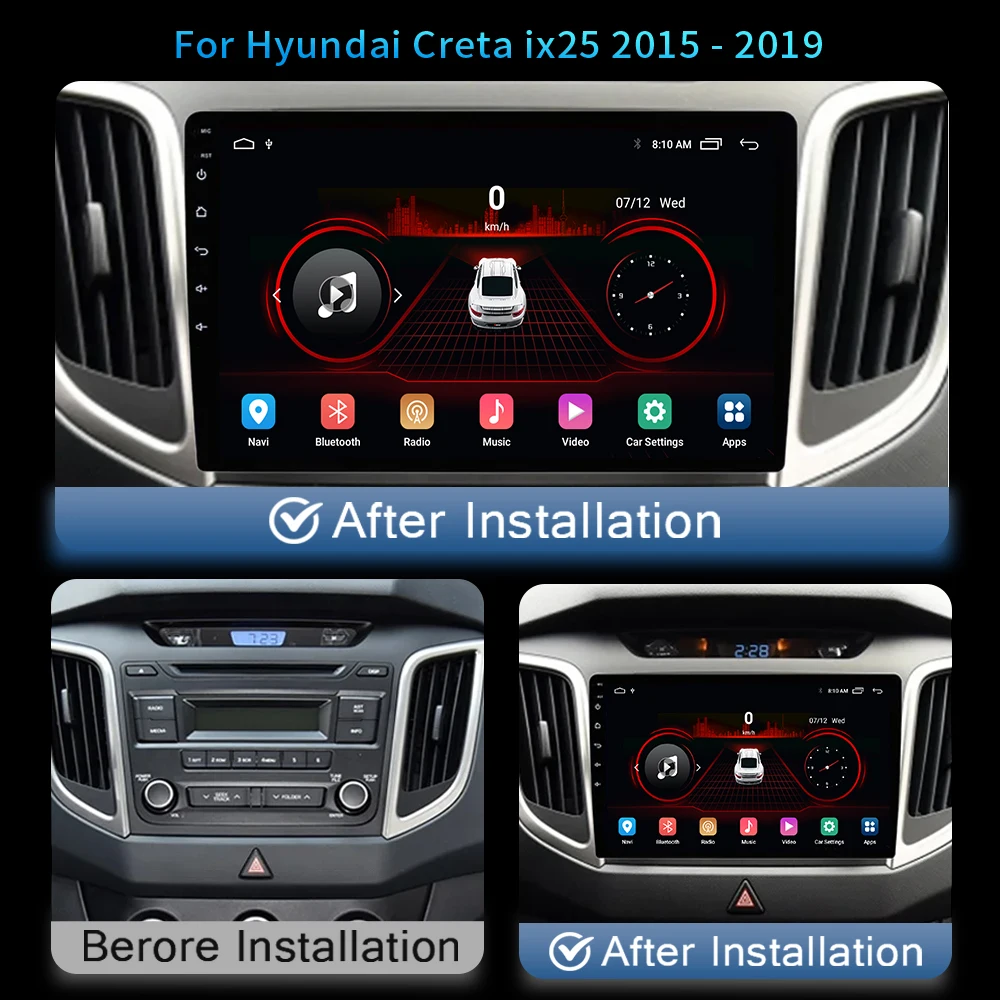 2 Din Android 13 For Hyundai Creta ix25 2015-2019 Car Radio Multimedia Video Player GPS 4G Carplay Auto Stereo RDS DVD Head Unit