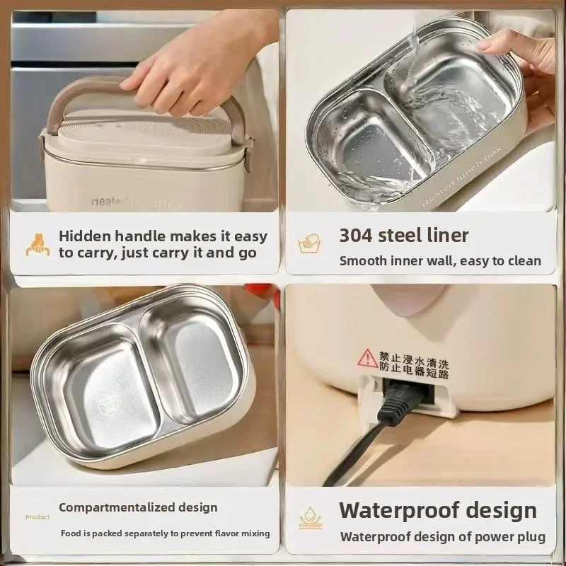 Portable Food Warmer Electric Heating Lunch Box 304 Stainless Steel Safe Meal Container For Office Student view 3