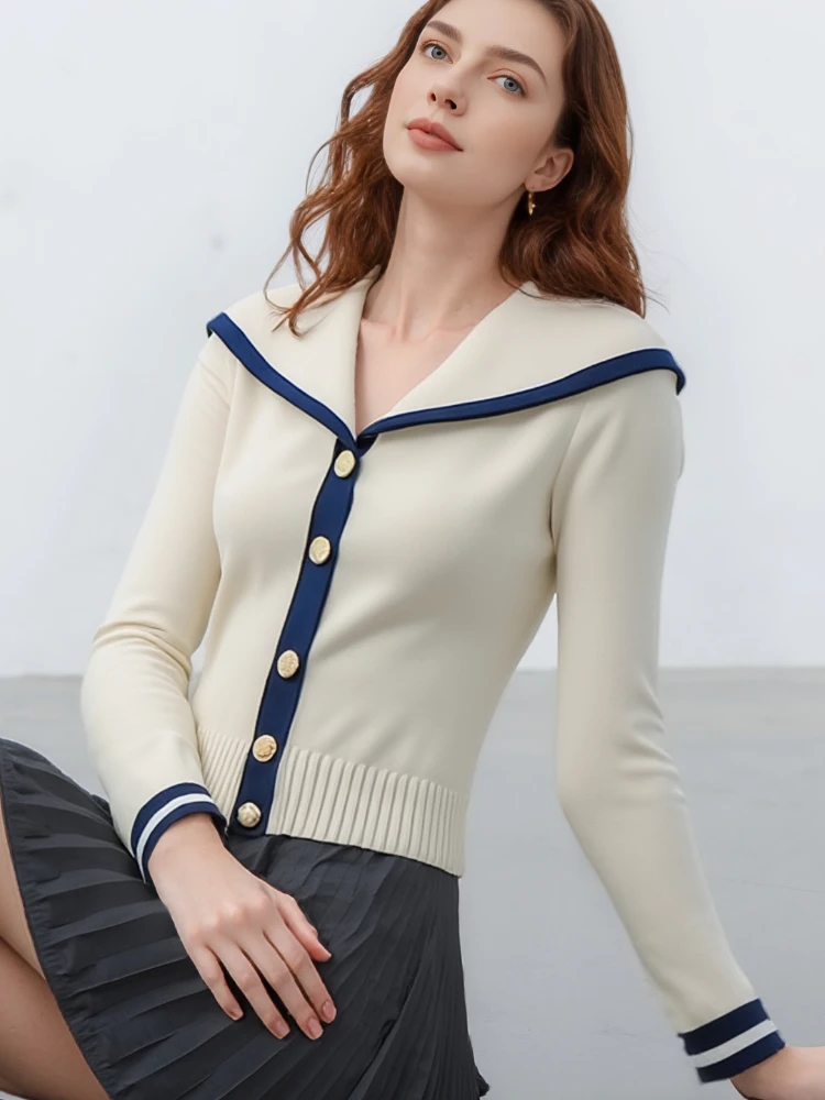 سترة محبوكة بأكمام طويلة وياقة بحار على الموضة لخريف 2025 سترة غير رسمية أنيقة للشتاء على الطراز الكوري تريكو #5