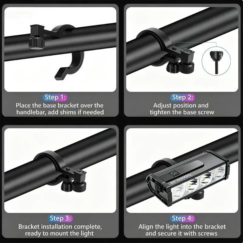 31BC Bike Front Light Bracket for Handlebars, Clamp Lamp Mount with Adjustable 22 mm to 35 mm Fit and Single Bracket Pack for