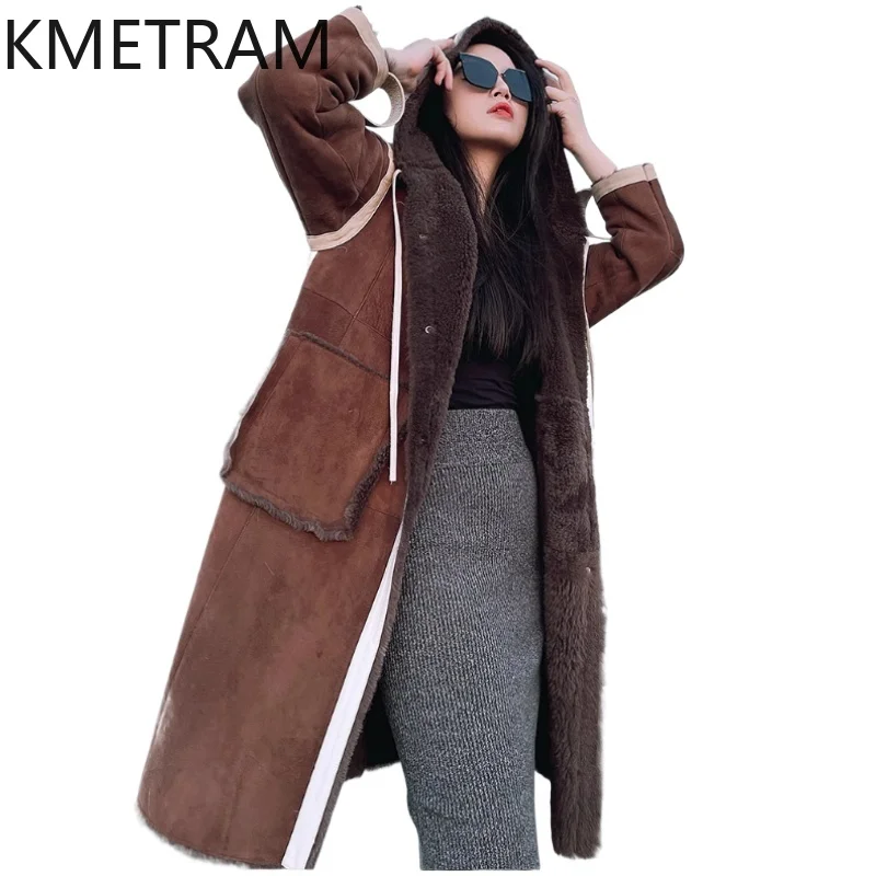 

Импортная базарная овечья шерстяная двусторонняя меховая куртка женская длинная шуба из натурального меха зимние кожаные куртки женская одежда 2025 шуба