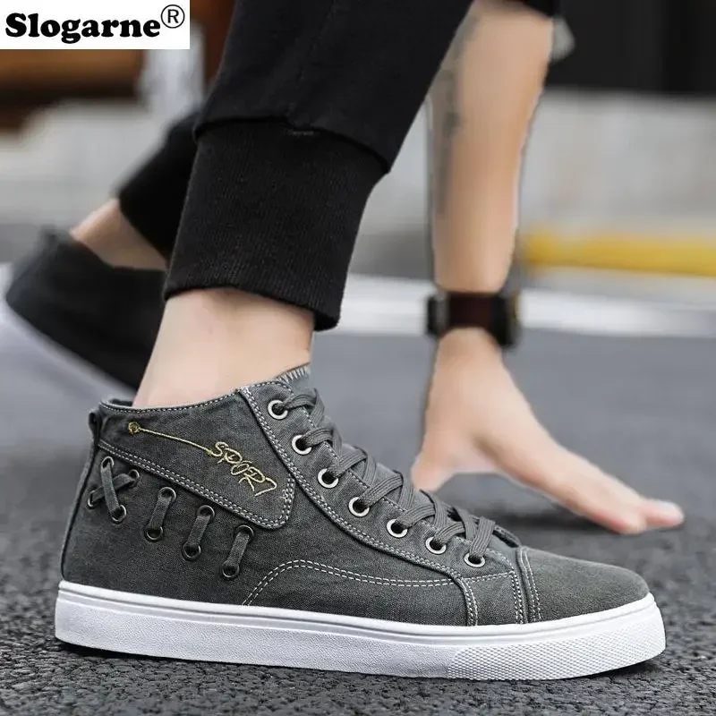 Men\'s Canvas Boots Spring Casual Sneakers Male Canvas Shoes Skateboard Flats Man High Top Casual Sports Shoes Skate Shoes