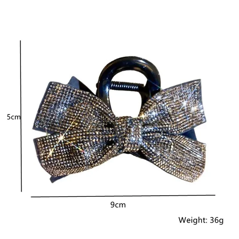 Korean Style Black Silver Color Bowknot Hair Claws Clips for Women Rhinestones Clamps Clip Headwear Girls Jewelry