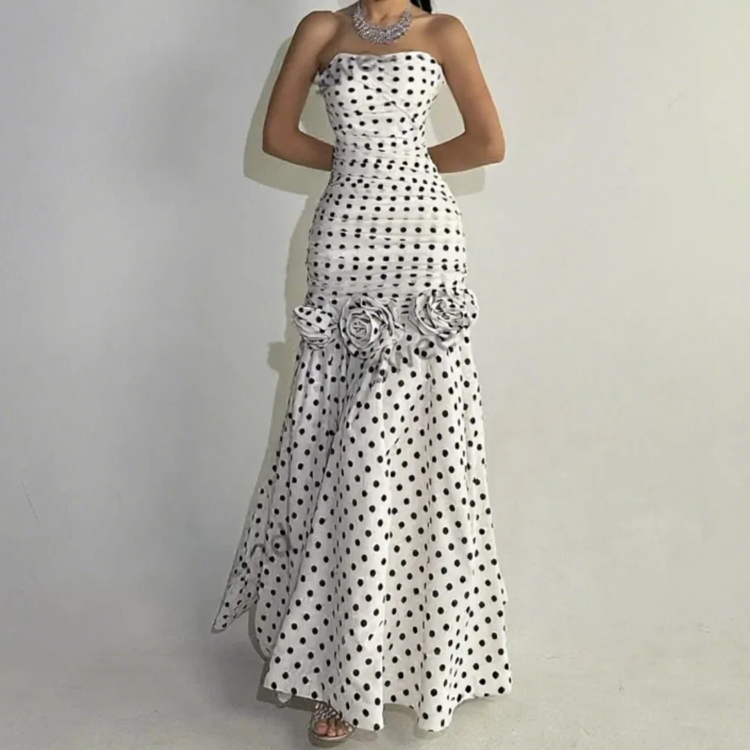 

Heart Neck Flowers Exquisite Prom Dress Polka Dot Mermaid Evening Dresses Formal Wedding Party Gown Customized