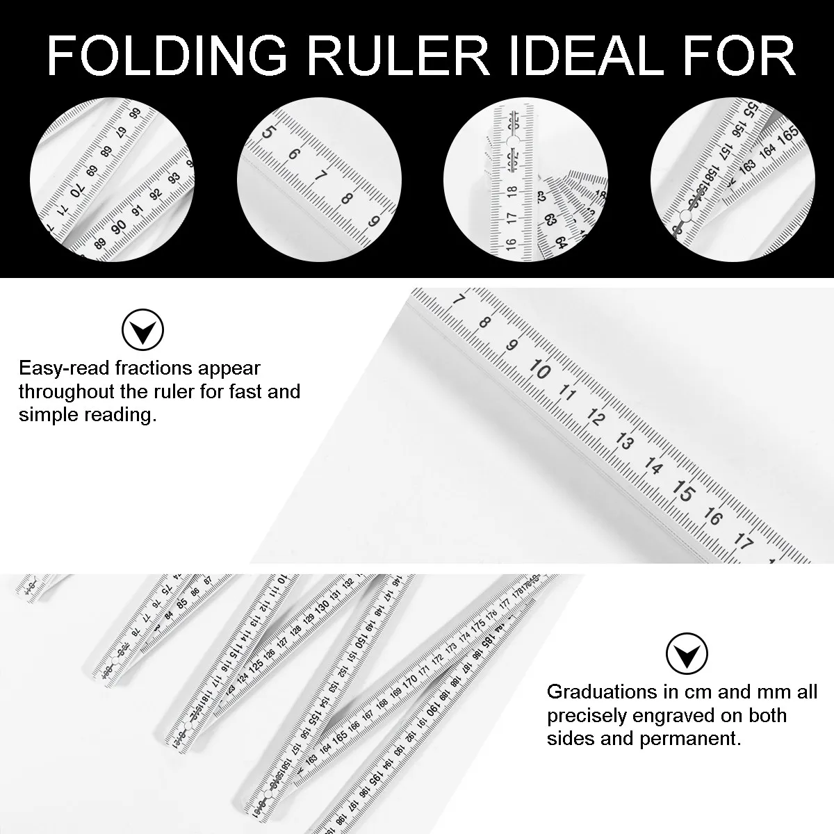 1Pcs Plastic Folding Ruler Clear Reading Foldable Measuring Tool Cm Mm Double Side Engraved for Home Office Carpentry DIY