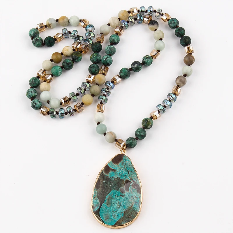 Fashion Boho Jewelry Africa Turquoise Natural Stones With Semi Precious Drop Pendant Women Bohemia Necklace Gift