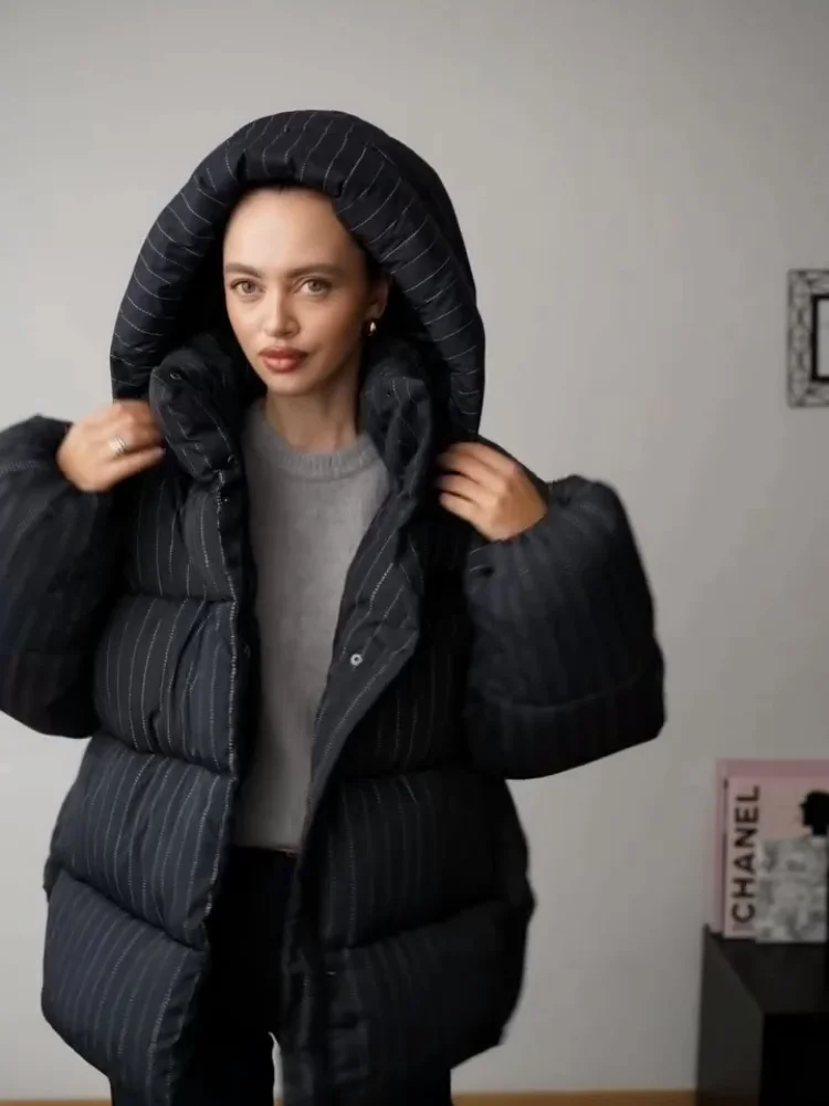 

Полосатая женская зимняя стеганая куртка с капюшоном, утепленная однобортная куртка с длинным рукавом, новое повседневное женское пальто, шикарная свободная верхняя одежда