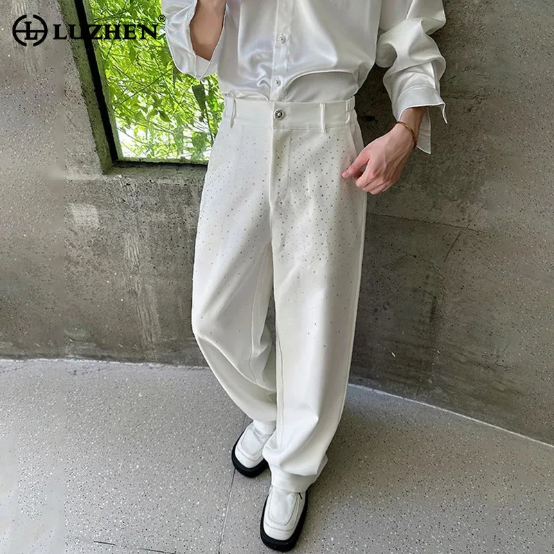 

LUZHEN модные красивые лоскутные прямые брюки с блестками мужские 2025 новые высококачественные элегантные модные мужские повседневные брюки JY4568