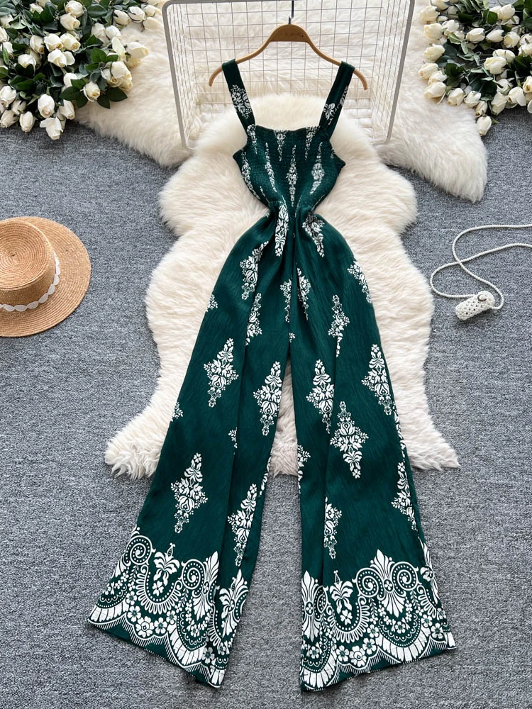 

Высококачественные цельные брюки в стиле ретро с принтом, женские летние брюки с завязкой на талии, тонкие широкие драпированные женские длинные брюки