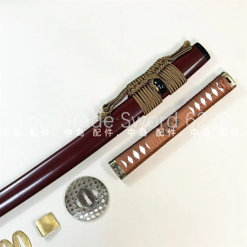A Set Good Battle Tsuka Handle Alloy Tsuba Handguard Habaki Seppa Hardwood Sheath For Real Samurai Katana Wakizashi Sword Parts