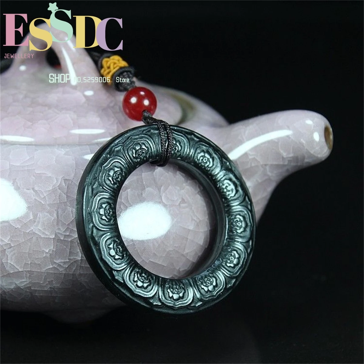 Lantian Black Jade Serpentine Ring Pendants For Men And Women Xiuyu Fu Double-Sided Jewelry Necklace Chinese Handcrafted Charm