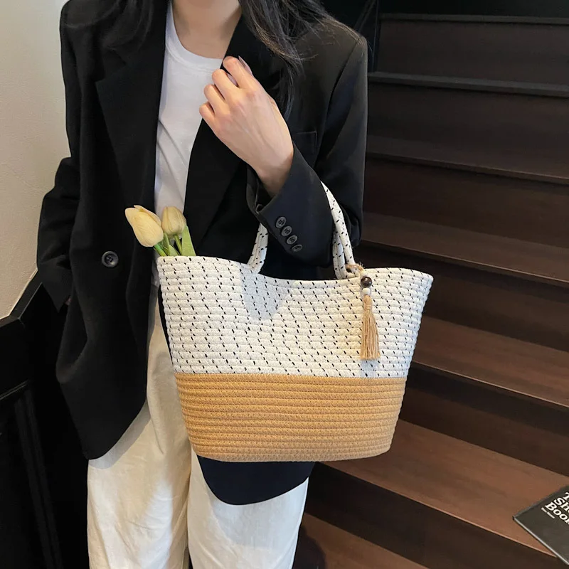 

Summer Women's Bag 2025 Trend Beach Straw Weave Female Tote Bag Luxury Designer Ladies Handbag Fashion Small Hand Bags for Women